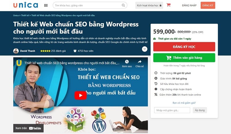 Khóa học thiết kế website bằng wordpress cung cấp bởi Unica